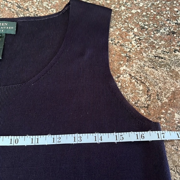 LAUREN RALPH LAUREN Silk Blend Striped Sweater Tank Navy Medium Petite Fisherman - Picture 5 of 8